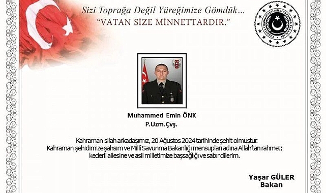 Nazilli'ye şehit ateşi düştü.