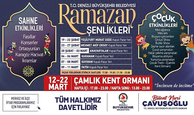 DENİZLİ BÜYÜKŞEHİR BELEDİYESİ 57 AYRI NOKTADA İFTAR ÇADIRI KURACAK