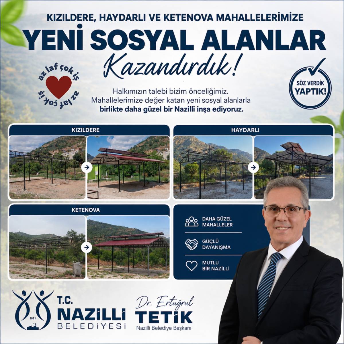 NAZİLLİ BELEDİYESİNDEN KIZILDERE HAYDARLI VE KETENOVA YENİ SOSYAL TESİSLERİ